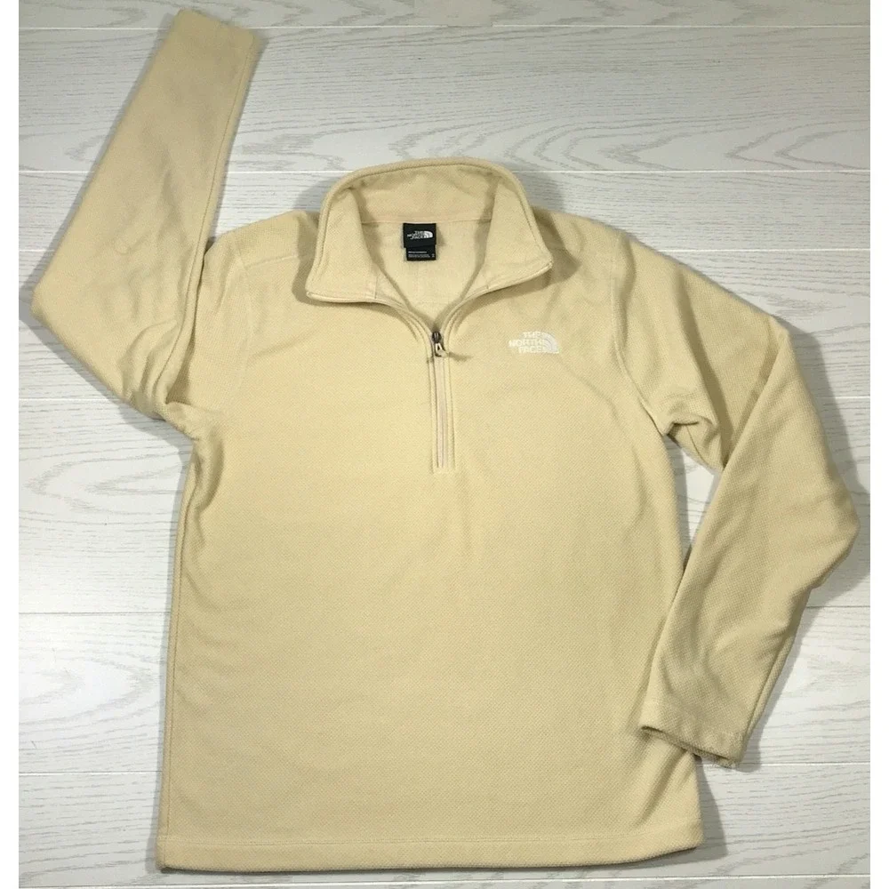 The North Face Quarter Zip Pullover Mens M Beige Waffle Knit Mock Neck Sweater